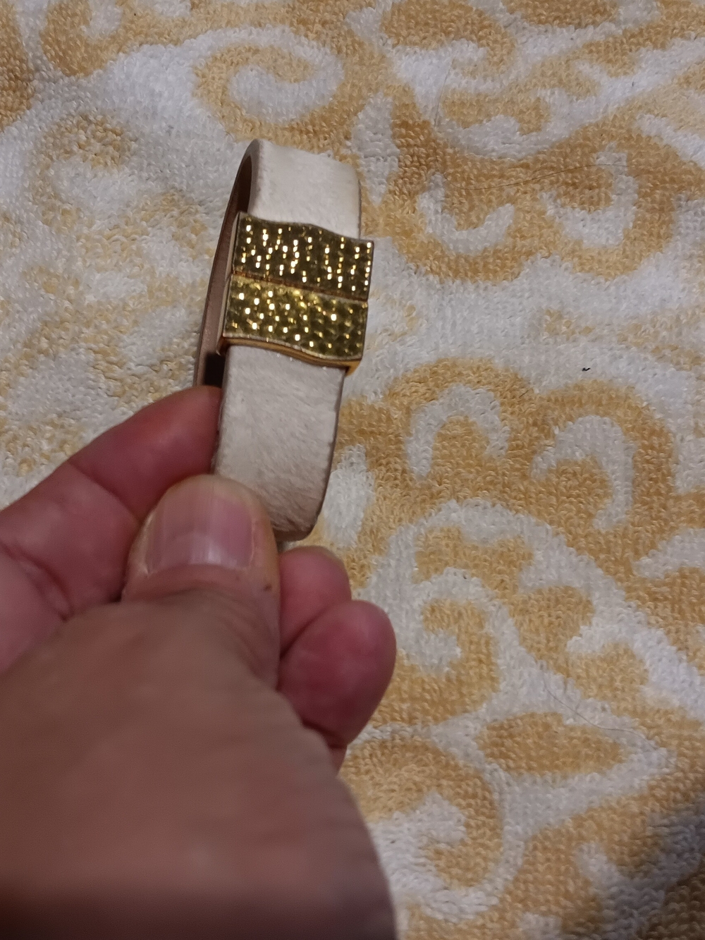 Rustic Cuff Cream Leather Bracelet with Textured Gold Clasp
